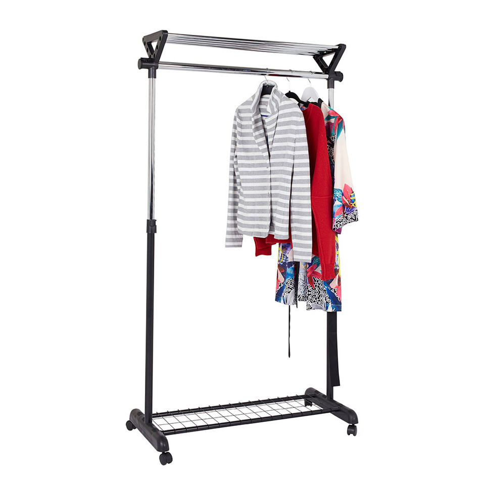 Howards Extendable Garment Rack With Top Shelf Howards Storage World