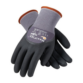 Protective Industrial Products® Large MaxiFlex® Ultimate by ATG® 15 Gauge Abrasion Resistant Black Micro-Foam Nitrile Palm, Finger And Knuckle Coated Work Gloves With Gray Seamless Knit Nylon And Lycra® Liner And Continuous Knit Wrist