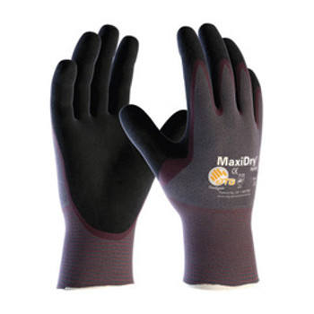 Protective Industrial Products® X-Large MaxiDry® by ATG® Ultra Light Weight Abrasion Resistant Black Nitrile Palm And Fingertip Coated Work Gloves With Purple Seamless Knit Nylon Liner And Continuous Knit Cuff