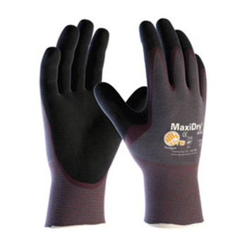 Protective Industrial Products® 2X MaxiDry® by ATG® Ultra Light Weight Abrasion Resistant Black Nitrile Palm And Fingertip Coated Work Gloves With Purple Seamless Knit Nylon Liner And Continuous Knit Cuff