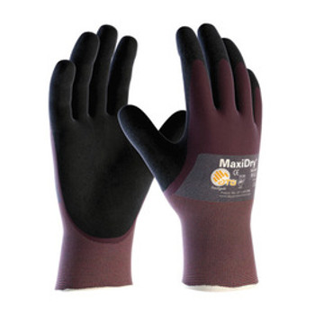 Protective Industrial Products® Large MaxiDry® by ATG® Ultra Light Weight Abrasion Resistant Black Nitrile Dipped Coated Work Gloves With Purple Seamless Knit Nylon Liner And Continuous Knit Cuff