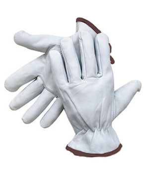 Radnor® Large Premium Goatskin Unlined Drivers Gloves With Keystone Thumb, Slip-On Cuff, Brown Hem And Shirred Elastic Back