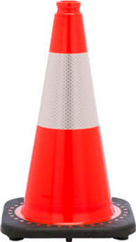 18" Orange Traffic Cone With Black Base And 6" 3M Reflective Collar PVC Revolution Series 1-Piece