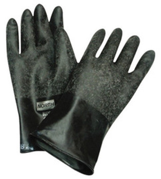 North® by Honeywell Size 10 Black 11" 16 mil Unsupported Butyl Chemical Resistant Gloves With Rough Grip-Saf Palm Finish And Rolled Beaded Cuff