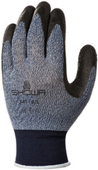 SHOWA Size 9 Atlas 13 Gauge Black Latex Palm And Fingertip Coated Work Gloves With Blue And Gray Nylon Liner And Knit Wrist