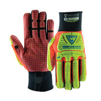West Chester 2X Hi-Viz Yellow, Hi-Viz Orange, Hi-Viz Red, And Black R2 Evolution RigRunner Full Finger Synthetic Leather Impact Resistant Mechanics Gloves With Neoprene Cuff , PVC Dotted Palm, Reinforced Thermoplastic Fingertips, Hand And Knuckel Guards, And Form Fitting Spandex Back
