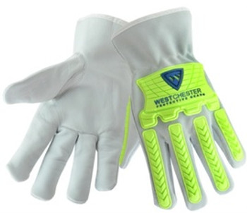 West Chester X-Large White And Hi-Viz Green Premium Grain Cowhide Unlined Drivers Gloves
