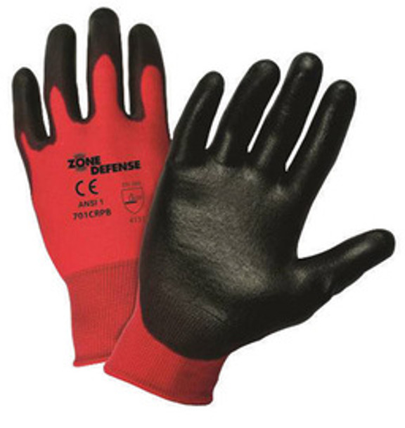 West Chester Small Zone Defense Cut And Abrasion Resistant Black Polyurethane Dipped Palm Coated Work Gloves With Elastic Knit Wrist