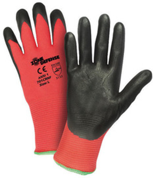 West Chester Large Zone Defense Cut And Abrasion Resistant Black Foam Nitrile Dipped Palm Coated Work Gloves With Elastic Knit Wrist