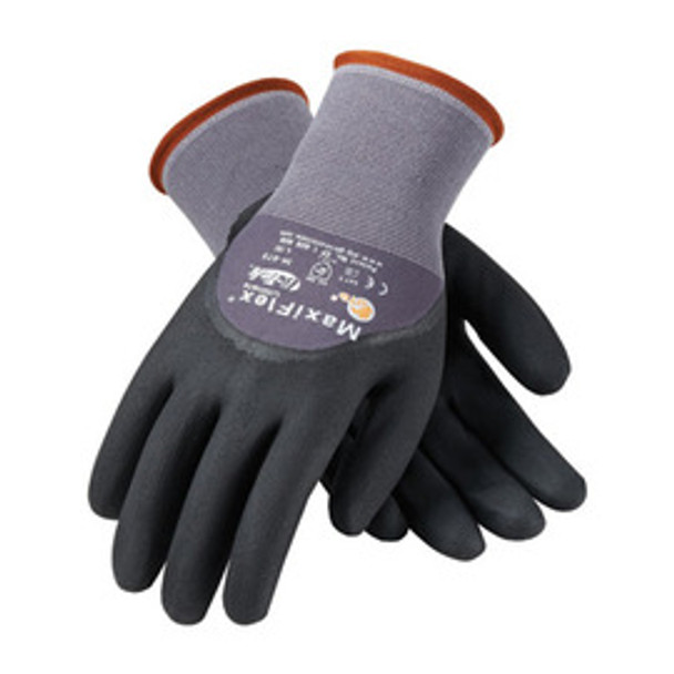 Protective Industrial Products® Large MaxiFlex® Ultimate by ATG® 15 Gauge Abrasion Resistant Black Micro-Foam Nitrile Palm, Finger And Knuckle Coated Work Gloves With Gray Seamless Knit Nylon And Lycra® Liner And Continuous Knit Wrist