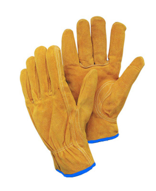 Radnor® X-Large Leather Unlined Drivers Gloves With Keystone Thumb, Slip-On Cuff, Blue Hem And Shirred Elastic Back
