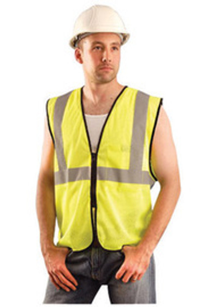 OccuNomix Large - X-Large Hi-Viz Yellow Value Polyester Mesh Standard Vest With Zipper Closure And 2" Silver Reflective Tape And 1 Pocket