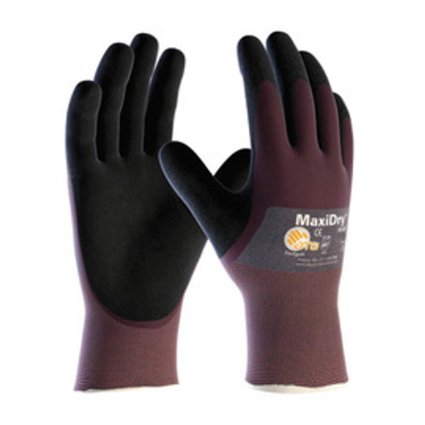 Protective Industrial Products® X-Large MaxiDry® by ATG® Ultra Light Weight Abrasion Resistant Black Nitrile Dipped Coated Work Gloves With Purple Seamless Knit Nylon Liner And Continuous Knit Cuff