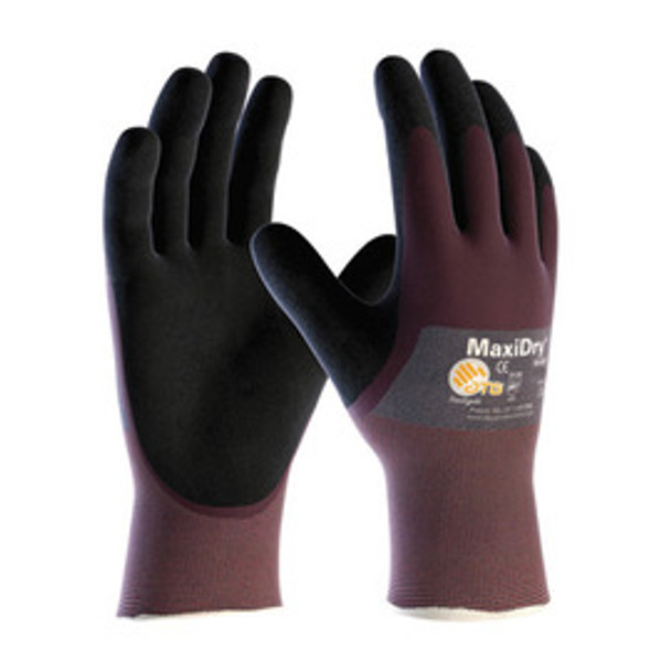 Protective Industrial Products® 2X MaxiDry® by ATG® Ultra Light Weight Abrasion Resistant Black Nitrile Dipped Coated Work Gloves With Purple Seamless Knit Nylon Liner And Continuous Knit Cuff