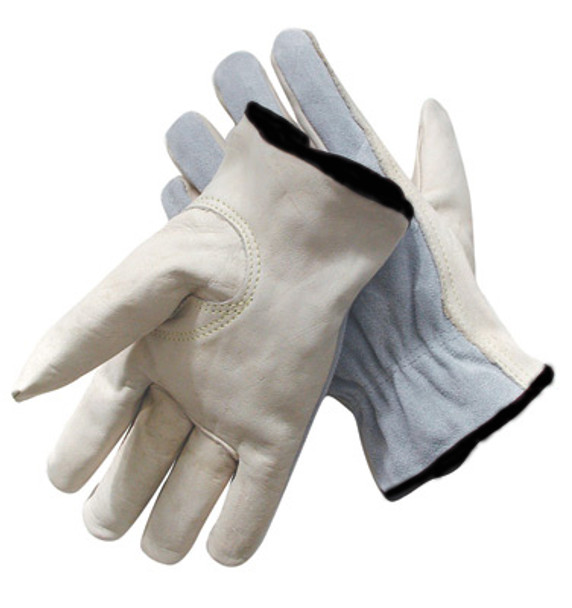 Radnor® 2X Grain Palm Split Cowhide Back Leather Unlined Drivers Gloves With Keystone Thumb, Slip-On Cuff, Black Hem And Shirred Elastic Back