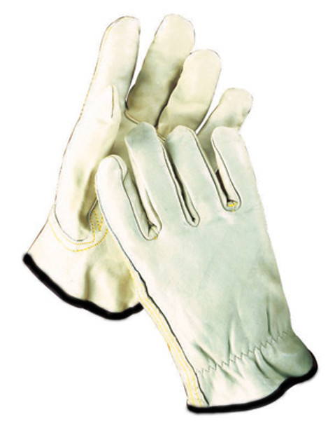 Radnor® 2X Grain Leather Unlined Drivers Gloves With Keystone Thumb, Slip-On Cuff, Black Hem And Shirred Elastic Back