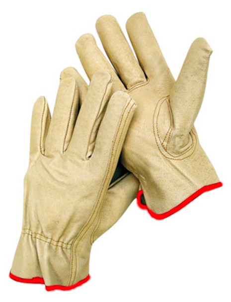 Radnor® Small Premium Grain Leather Unlined Drivers Gloves With Keystone Thumb, Slip-On Cuff And Red Hem