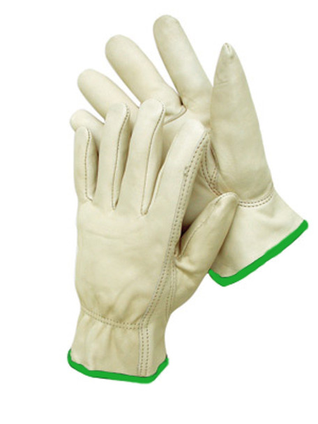 Radnor® Medium Premium Grain Leather Unlined Drivers Gloves With Keystone Thumb, Slip-On Cuff And Green Hem