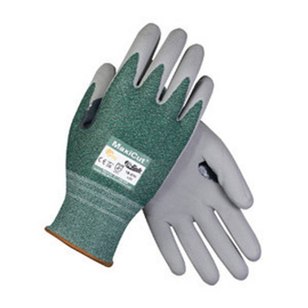 Protective Industrial Products® Medium MaxiCut® 3 By ATG® Cut Resistant Green Engineered Yarn Gray Micro-Foam Nitrile Palm And Fingertip Coated Work Gloves With Gray Seamless Glass, Polyester, Lycra® And Nylon Liner And Continuous Knit Cuff