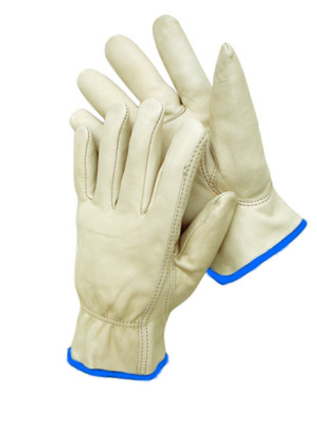 Radnor® X-Large Premium Grain Leather Unlined Drivers Gloves With Keystone Thumb, Slip-On Cuff And Blue Hem