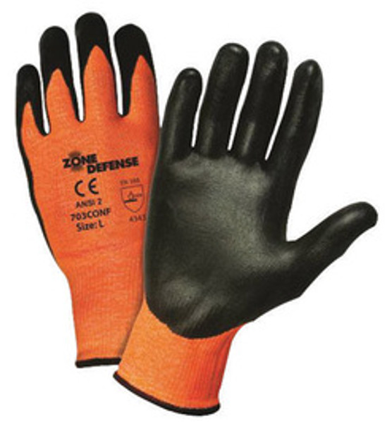 West Chester Large Zone Defense Cut And Abrasion Resistant Orange HPPE Black Nitrile Foam Palm Coated Work Gloves With Elastic Knit Wrist