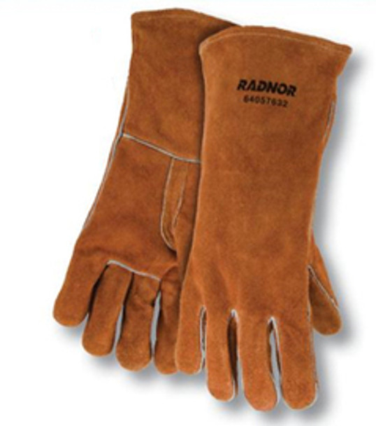 Radnor® Large Bourbon Brown 14" Premium Side Split Cowhide Cotton Lined Welders Gloves With Reinforced Straight Thumb, Welted Fingers, Kevlar® Stitching And Pull Tab(Carded)