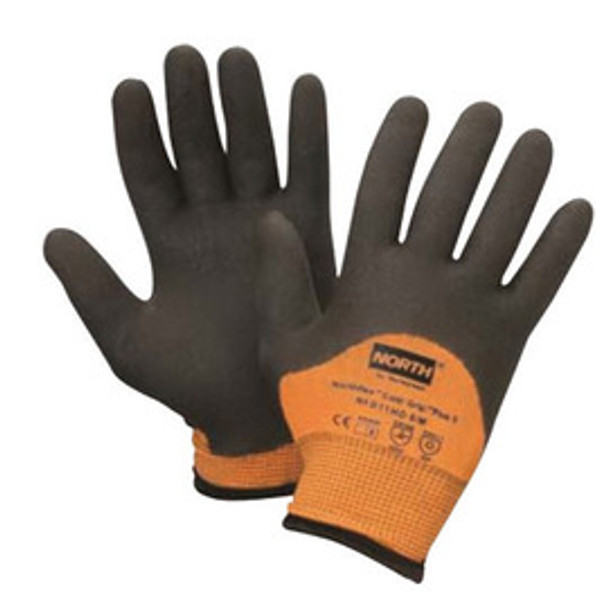 North® by Honeywell Size 8 Hi-Viz Orange And Black Grip Plus 5 15 gauge Heavy Weight Engineered Fiber Dipped Cut Resistant Gloves With Knitwrist And Thermal Lining