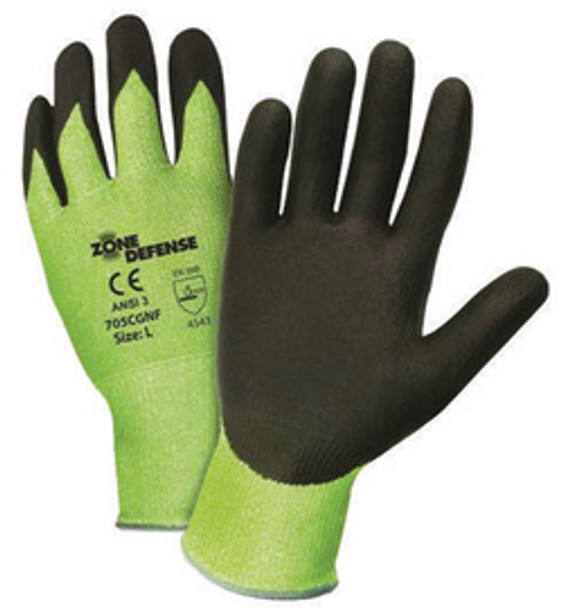 West Chester Large Zone Defense Cut Resistant Green HPPE Black Nitrile Dipped Palm Coated Work Gloves With Elastic Knit Wrist