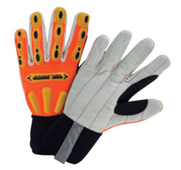 West Chester Medium Hi-Viz Orange Heavy Duty R2 Corded Palm Rigger Cotton GLoves WIth Long Neoprene Cuff, Reinforced Thumb And Spandex® Back