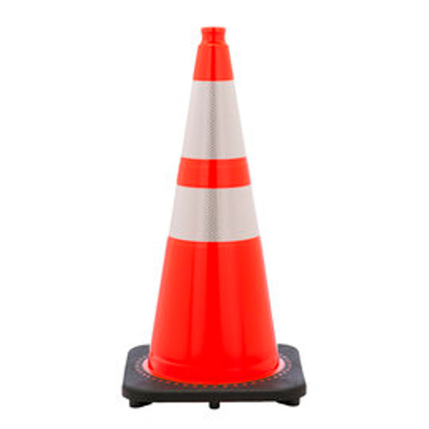 28" Orange PVC Revolution Series 1-Piece Traffic Cone With Black Base And 4" And 6" 3M Reflective Collar