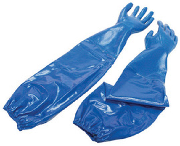 North® by Honeywell Size 8 Blue Nitri-Knit 26" Interlock Knit Lined 1" Supported Nitrile Chemical Resistant Gloves With Rough Finish, Elastic Cuff And Extended Sleeve