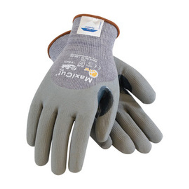 Protective Industrial Products® Medium MaxiCut® Dry By ATG® Cut Resistant Gray Micro-Foam Nitrile Palm And Knuckle Coated Work Gloves With Gray Seamless Dyneema®, Lycra® And Glass Liner , Continuous Knit Cuff And Reinforced Thumb Crotch