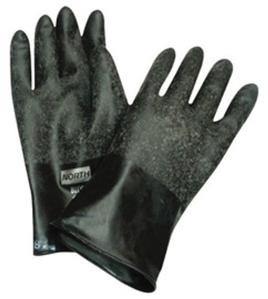 North® by Honeywell Size 11 Black 11" 13 mil Unsupported Butyl Chemical Resistant Gloves With Rough Grip-Saf Palm Finish And Rolled Beaded Cuff