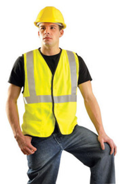 OccuNomix X-Large Hi-Viz Yellow OccuLux® Premium Economy Light Weight Flame Resistant Solid Modacrylic Class 2 Vest With Front Hook And Loop Closure And 3M Scotchlite 2" Reflective Tape And 1 Pocket