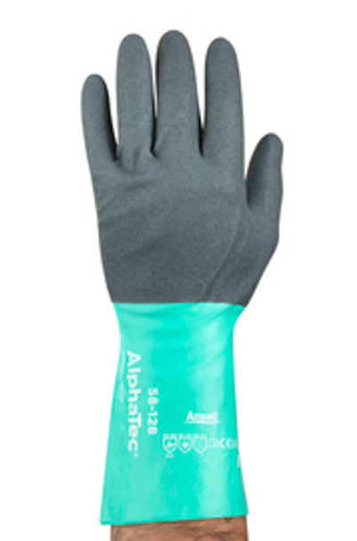 Ansell Size 8 Light Glass Green And Anthracite Gray AlphaTec® Nylon Lined Nitrile Chemical Resistant Gloves