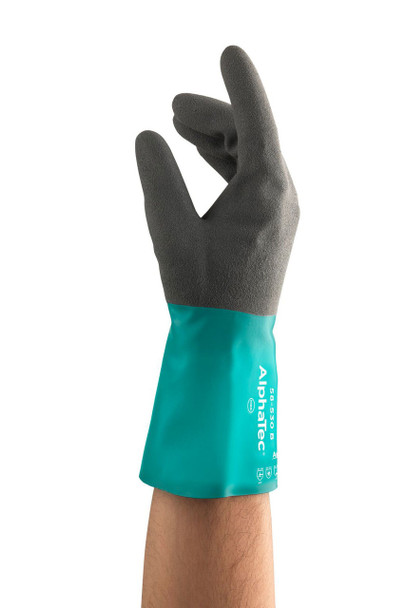 Ansell Size 8 Sea Green And Anthracite Gray AlphaTec® 12" Acrylic Knit Lined 13 mil Unsupported Nitrile Chemical Resistant Gloves