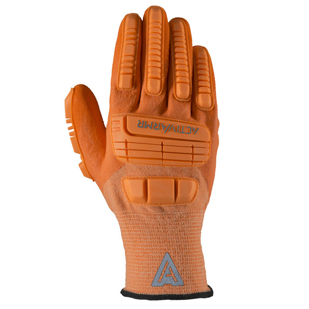Ansell Size 11 Hi Viz Orange ActivArmr® 15 Gauge Spandex, Polyester And Nylon Cut Resistant Gloves With Knit Wrist, Kevlar® Liner, 3/4" Dipped Neoprene And Nitrile Coating And TPR Impact Bumper