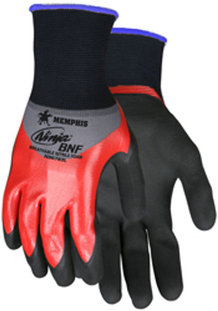MCR Safety Medium Ninja® 18 Gauge Red And Black Breathable Foam Nitrile Knuckle Coated Work Gloves With Gray Nylon/Spandex Liner And Knit Wrist