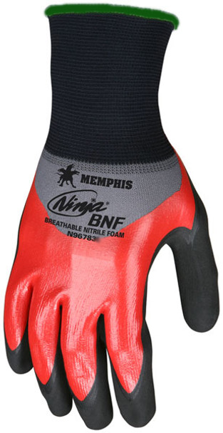 MCR Safety X-Large Ninja® 18 Gauge Red And Black Breathable Foam Nitrile Knuckle Coated Work Gloves With Gray Nylon/Spandex Liner And Knit Wrist