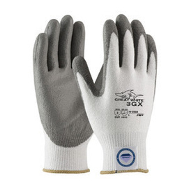 Protective Industrial Products Large White And Gray Great White® 3GX Light Weight Dyneema® Diamond Blend Cut Resistant Gloves With Knit Wrist And Polyurethane Coated Palm And Fingertips