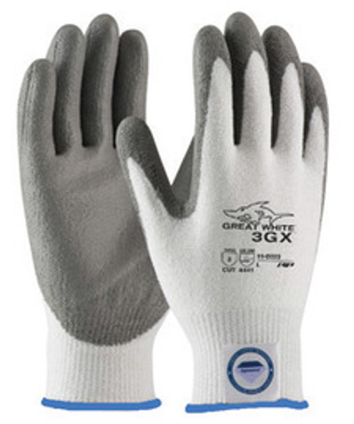 Protective Industrial Products 2X White And Gray Great White® 3GX Light Weight Dyneema® Diamond Blend Cut Resistant Gloves With Knit Wrist And Polyurethane Coated Palm And Fingertips