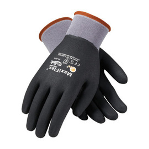 Protective Industrial Products® Medium MaxiFlex® Ultimate by ATG® 15 Gauge Abrasion Resistant Black Micro-Foam Nitrile Palm And Fingertip Coated Work Gloves With Gray Seamless Knit Nylon And Lycra® Liner And Continuous Knit Cuff