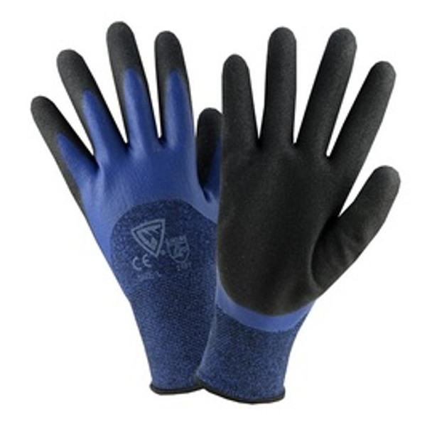 West Chester Large 13 Gauge Black Sandy Foam Latex Palm And Fingertip Coated Work Gloves With Blue Polyester Liner And Knit Wrist