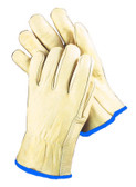 Radnor® X-Large Grain Cowhide Unlined Drivers Gloves With Straight Thumb, Slip-On Cuff, Blue Hem And Shirred Elastic Back