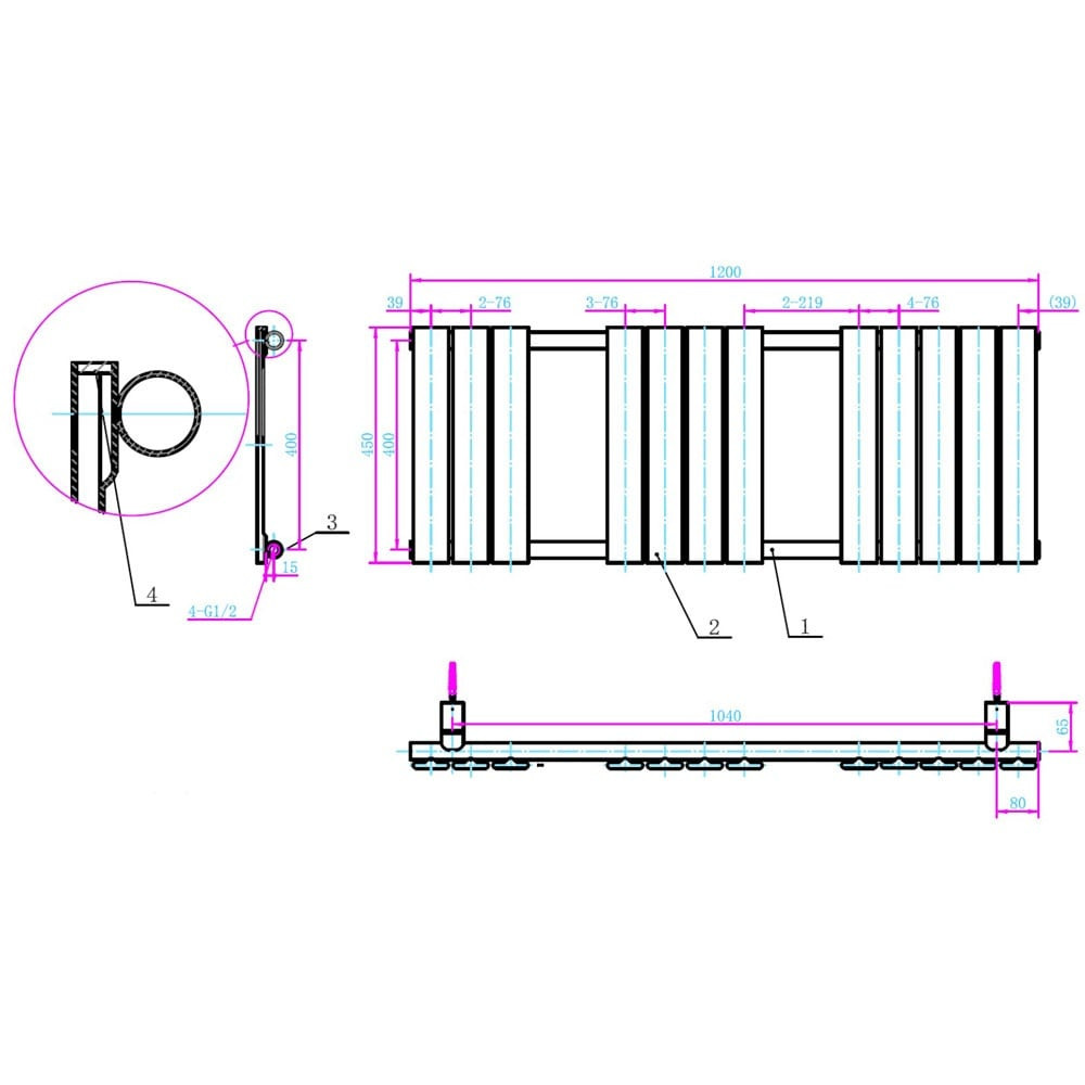 Queenstown Designer Towel Radiator Gunmetal 1200mm x 450mm
