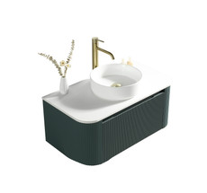 Flauto Fluted Wall Hung Curve Corner Vanity With Sintered Stone Counter Top Smoked Sage (TIS4308) 