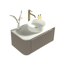  Flauto Fluted Wall Hung Curve Corner Vanity With Sintered Stone Counter Top -Soft Coffee (TIS4309)