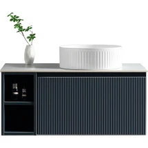 Flauto Midnight Shadow Wall Hung Vanity With Right Side Storage and Sintered Stone Counter Top - 800mm (TIS4407)