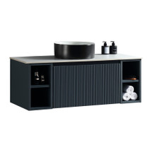 Flauto Midnight Shadow Wall Hang Vanity With 2 Side Storage Sintered Stone Counter Top - 1000mm (TIS4411)