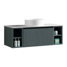 Flauto Smoked Sage Wall Hang Vanity With 2 Side Storage Sintered Stone Counter Top - 1000mm